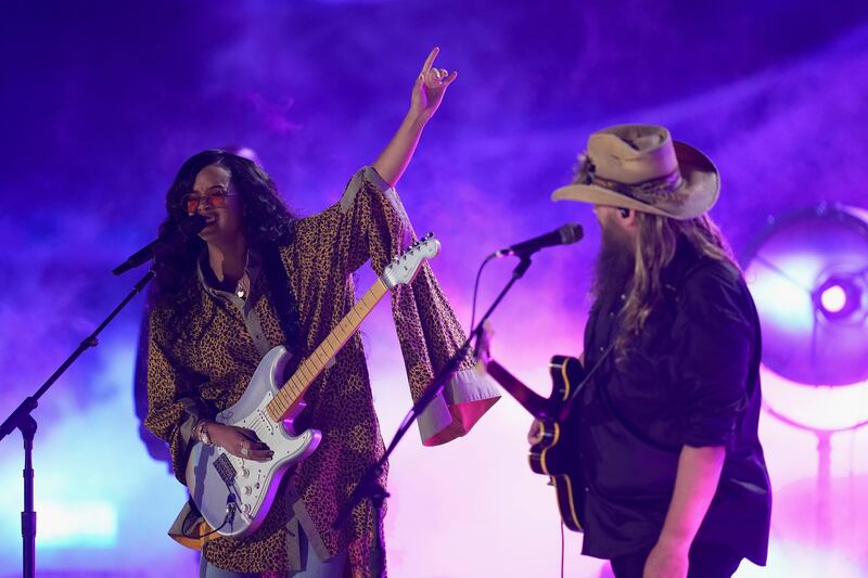 HER and Chris Stapleton perform during the CMT Music Awards at Bridgestone Arena in Nashville, Tennessee, on June 9, 2021. Reuters