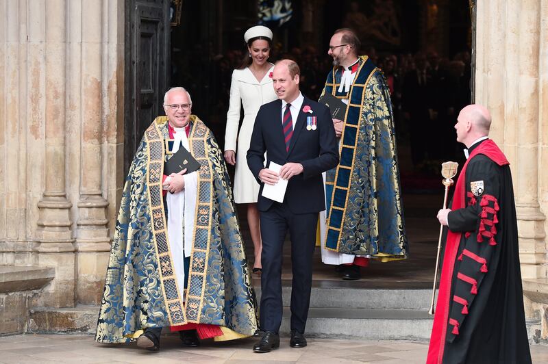 Prince William and his wife, the Duchess of Cambridge, attend a service of commemoration and thanksgiving to mark Anzac Day  at Westminster Abbey in London. Anzac Day is a national day of remembrance in Australia and New Zealand. Getty Images