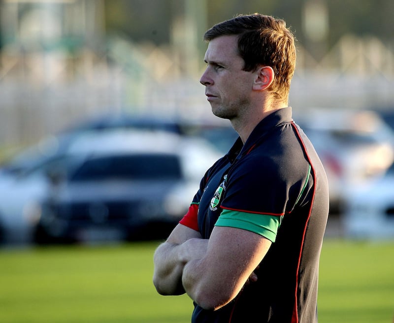 Abu Dhabi, Jan, 19, 2018: Abu Dhabi Harlequins  coach Mike McFarlane watch their team play against  Jebel Ali Dragons  at the Zayed sports city in Abu Dhabi . Satish Kumar for the National / Story by Paul Radley