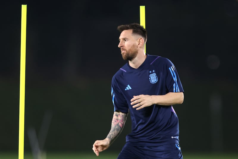 Lionel Messi takes part in an Argentina training session in Doha. Getty