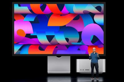 Apple chief executive Tim Cook unveils the new Mac Studio and Studio Display. EPA