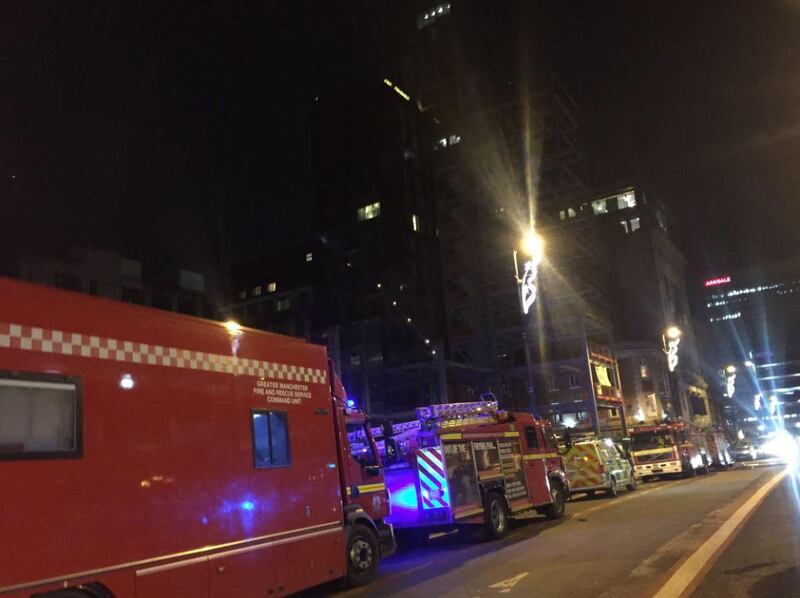 Firefighters tackled a blaze which broke out at a 12 storey apartment block. Manchester Fire and Rescue Service