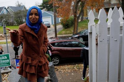 U.S. Democratic congressional candidate Ilhan Omar arrives to encourage campaign volunteers in Minneapolis, Minnesota, U.S., October 27, 2018. Picture taken October 27, 2018. REUTERS/Brian Snyder