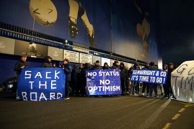 Everton fans stage a protest outside of Goodison Park. PA