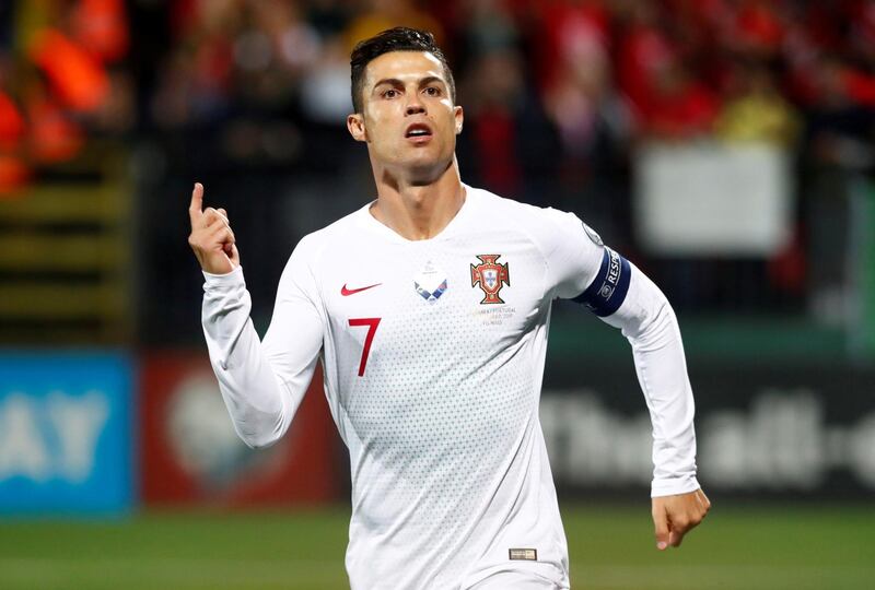 Soccer Football - Euro 2020 Qualifier - Group B - Lithuania v Portugal - LFF Stadium, Vilnius, Lithuania - September 10, 2019  Portugal's Cristiano Ronaldo celebrates scoring their first goal from the penalty spot   REUTERS/Ints Kalnins     TPX IMAGES OF THE DAY