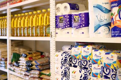 Donations stocked on the shelves at Beit al Baraka's supermarket. Courtesy Victoria Yan.