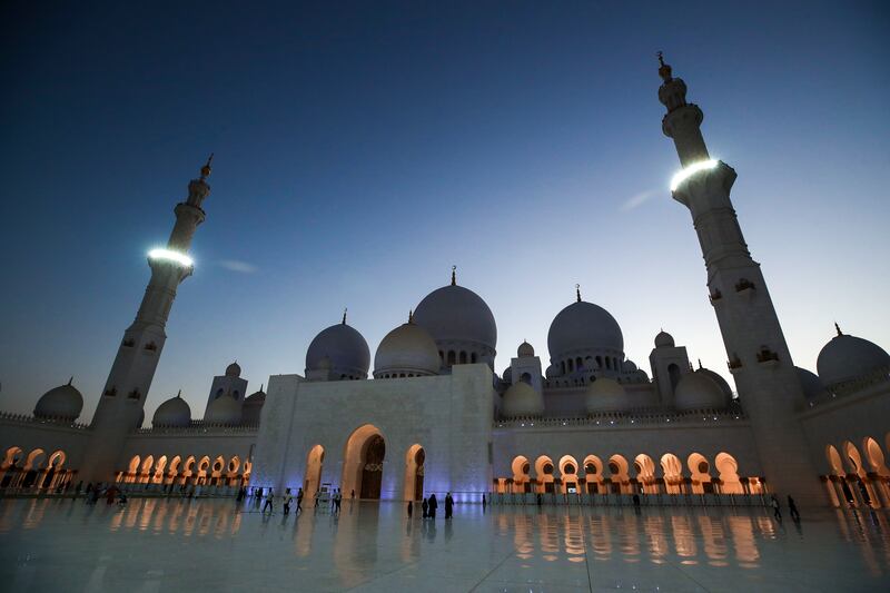 Isha prayers at the Sheikh Zayed Grand Mosque in Abu Dhabi. Victor Besa / The National