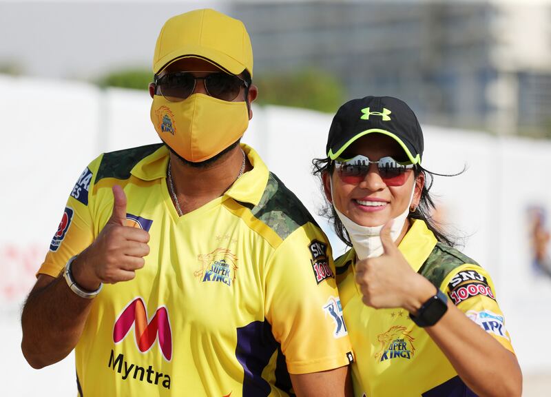 Chennai Super Kings supporters in Dubai for the resumption of the IPL in UAE.  Chris Whiteoak / The National