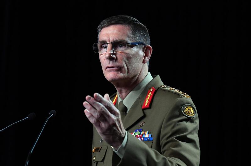 CANBERRA, AUSTRALIA - NOVEMBER 19: Chief of the Australian Defence Force (ADF) General Angus Campbell delivers the findings from the Inspector-General of the Australian Defence Force Afghanistan Inquiry on November 19, 2020 in Canberra, Australia. A landmark report has shed light on alleged war crimes by Australian troops serving in Afghanistan. (Photo by Mick Tsikas - Pool/Getty Images)