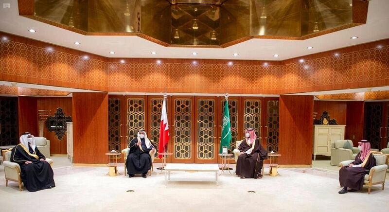 Saudi Crown Prince Mohammed bin Salman and Bahrain's Crown Prince Salman bin Hamad review close relations between the two countries. SPA