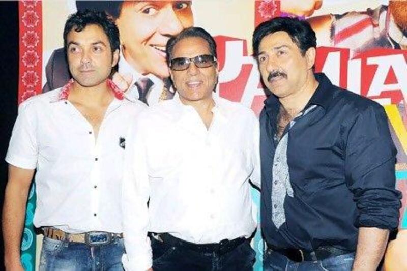 Bobby Deol, Dharmendra and Sunny Deol. Yogen Shah / India Today Group / Getty Images