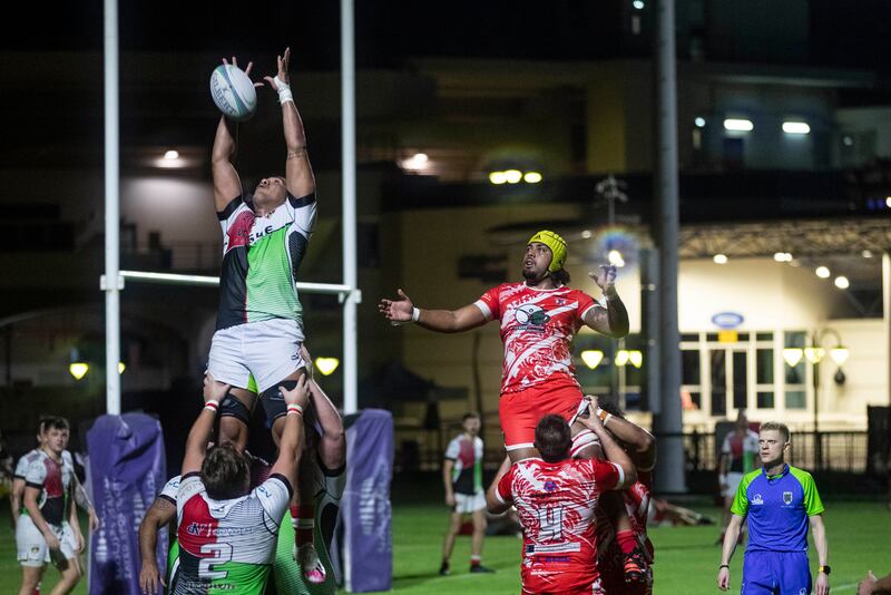 Esekaia Dranibota of Abu Dhabi Harlequins catches the ball from a line-out.