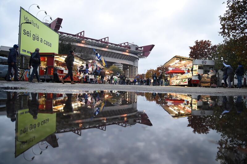 Reflections outside the stadium before the Inter Milan v FC Barcelona match in San Siro, Milan, Italy. Reuters