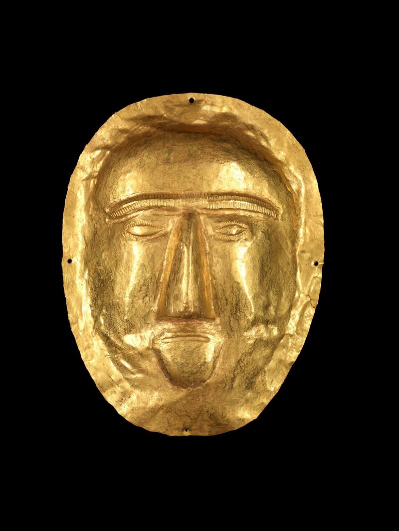 Burial mask 1-100 CE Saudi Arabia, Eastern Province, Thaj, Tell al Zayer Gold Riyadh, National Museum. Photo credit: ���� Saudi Commission for Tourism and National Heritage
