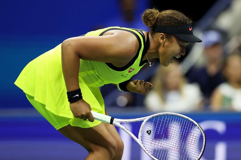 Japan's Naomi Osaka shows her frustration during her 2021 US Open third round match against Canada's Leylah Fernandez.  AFP