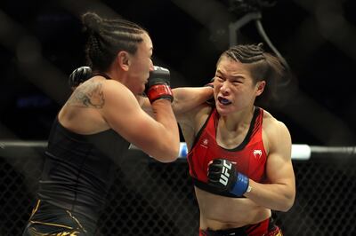 Weili Zhang dominated Carla Esparza to win the women's strawweight title. AFP