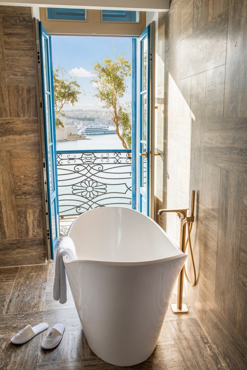 The bathtub at Iniala Harbour House in Valletta, Malta. Photo: Iniala Harbour House