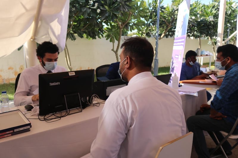 People register to get vaccinated at Bareen International Hospital in Mohamed bin Zayed City in Abu Dhabi. Courtesy: Bareen International Hospital