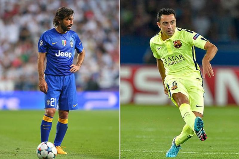 Andrea Pirlo, left, of Juventus, and Xavi, right, of Barcelona, (Photos: Alex Livesey / Getty Images and Aurelien Meunier / Icon Sport / Cal Sport Images / AP)
