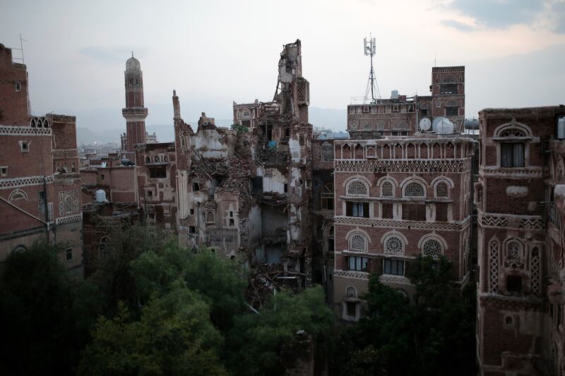 Damaged historic buildings in Sanaa. AP