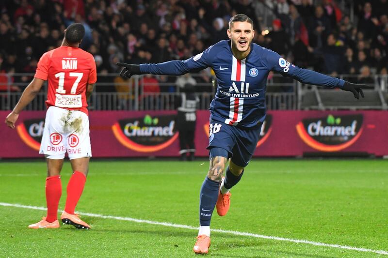 Mauro Icardi celebrates scoring against Brest in Ligue 1 in Ovember 2019. AFP