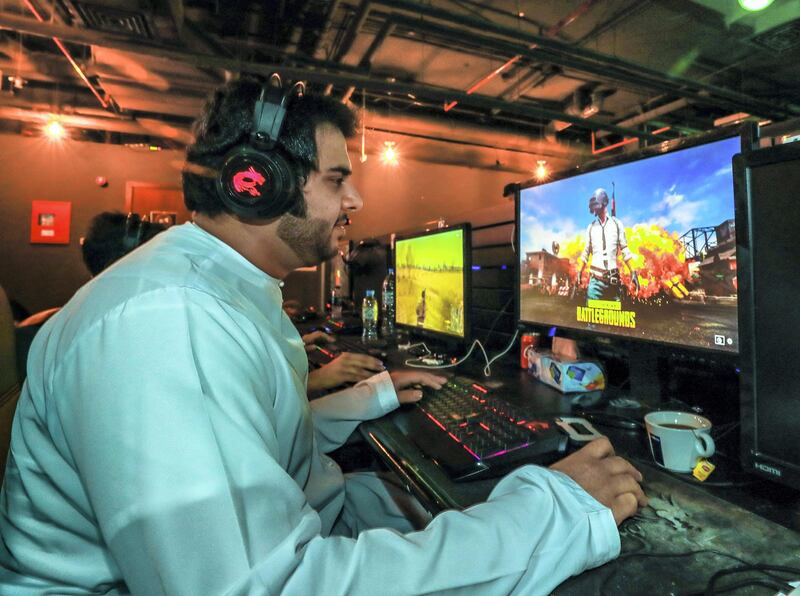 Abu Dhabi, U.A.E., June 5, 2018.  Ramadan series, midnight at… 
SUBJECT NAME: Gee Gees Gaming café,
Jawad Al Blooshi playing his favorite game, Battlegrounds.
Reporter:    John Dennehy 
Section:  National