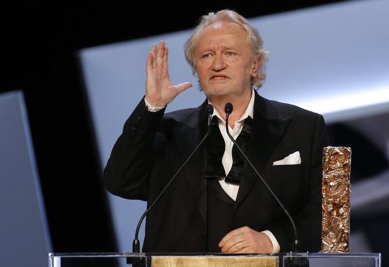 French actor Niels Arestrup speaks after receiving the Best Supporting Actor award. Etienne Laurent / EPA