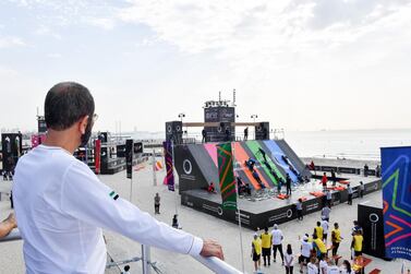 Sheikh Mohammed bin Rashid watches public sector workers tackle obstacles at Dubai's Gov Games. Wam