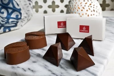 Passengers flying in business and first class can enjoy vegan gourmet chocolates as part of Emirates fine-dining experience. Courtesy Emirates 