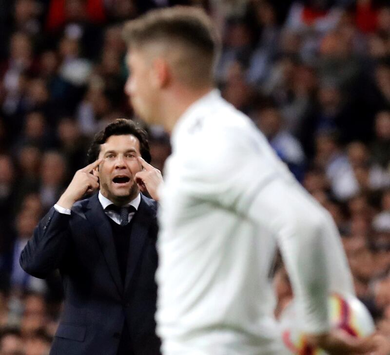 Real Madrid's manager Santiago Solari watches on from the touchline. EPA
