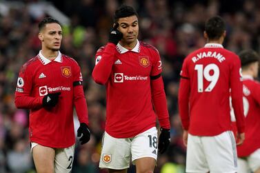 Manchester United's Casemiro walks off after being shown a red card by referee Andre Marriner during the Premier League match at Old Trafford, Manchester. Picture date: Saturday February 4, 2023.