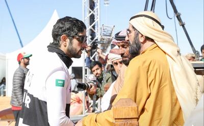 Sheikh Hamdan bin Mohammed, Crown Prince of Dubai, is greeted by his father, Sheikh Mohammed bin Rashid, Vice President and Ruler of Dubai. Courtesy: Dubai media Office