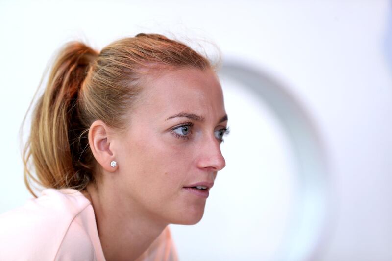 DUBAI, UNITED ARAB EMIRATES - FEBRUARY 17: Petra Kvitova speaks to media during day one of the WTA Dubai Duty Free Tennis Championship at the Dubai Tennis Stadium on February 17, 2019 in Dubai, United Arab Emirates. (Photo by Francois Nel/Getty Images)