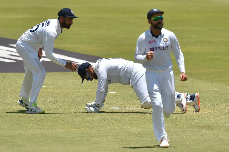 India's wicketkeeper Rishabh Pant after catching the ball dismissing South Africa's Marco Jansen at SuperSport Park in Centurion. AFP