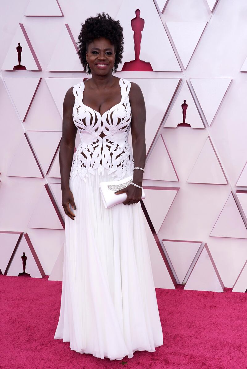 Viola Davis, in Alexander McQueen, arrives for the 93rd annual Academy Awards ceremony at Union Station in Los Angeles, California, on, 25 April 25, 2021. EPA