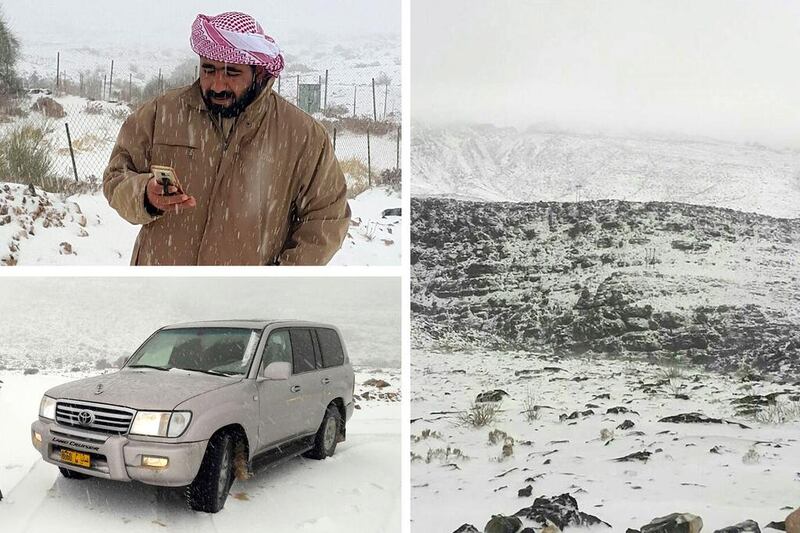 Many were stranded after the highest snowfall in a decade blocked roads. Photos courtesy Ahmed Al Ghuraibi and Suhad Al Shukairi