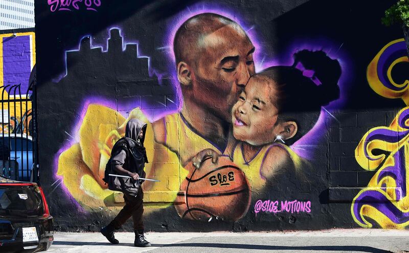 A mural depicting the late Kobe Bryant and his daughter, Gianna, in Los Angeles, California. AFP