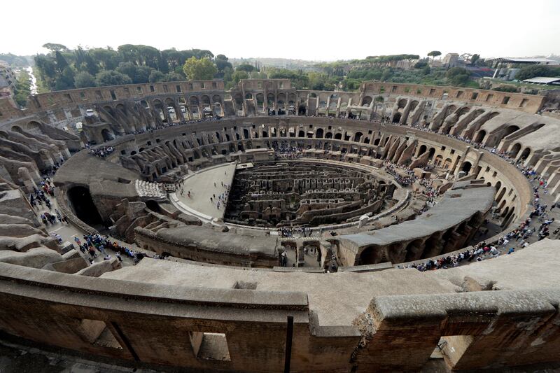 A view of the ancient Colosseum as seen from the topmost level during the re-opening after 40 years of the fourth and fifth level of the Italy's most famous site, in Rome. Andrew Medichini / AP Photo