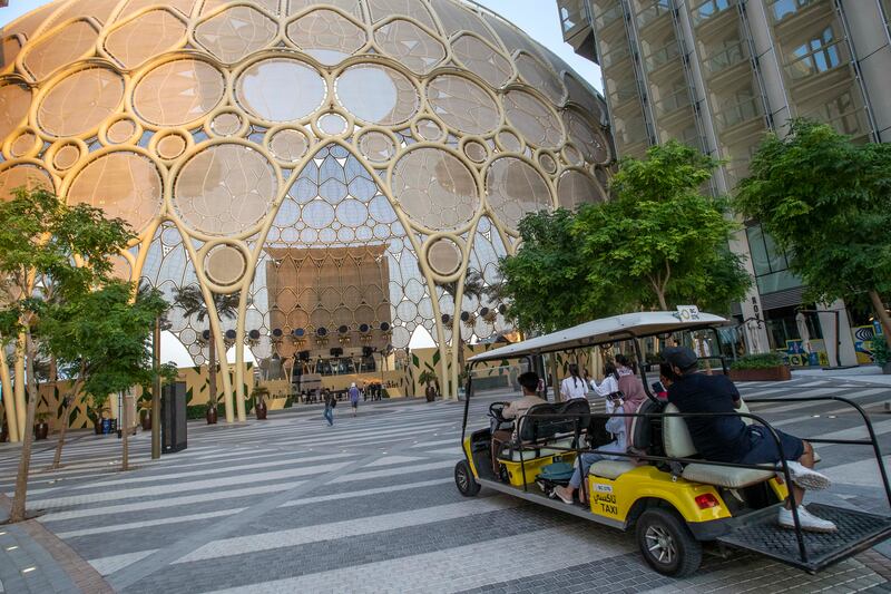 People arrive at the opening of Al Wasl Dome in Dubai Expo City.