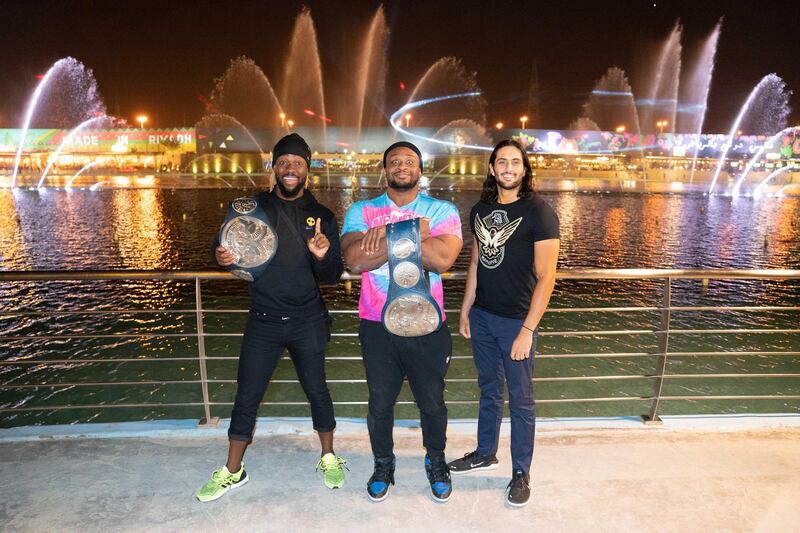 Stars of WWE headed to The Boulevard in Riyadh where they posed for iconic images as they prepare to perform at Super ShowDown in KSA tonight. Courtesy WWE
