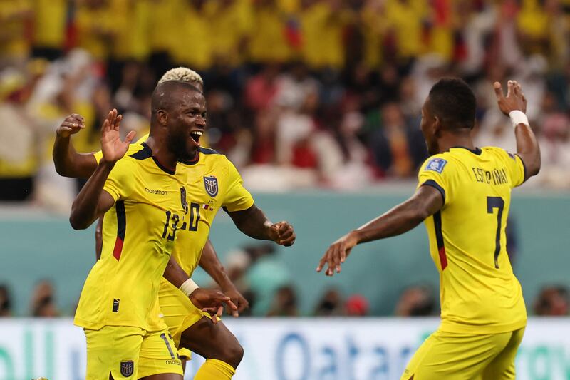 Enner Valencia celebrates with Pervis Estupinan after scoring the second., AFP
