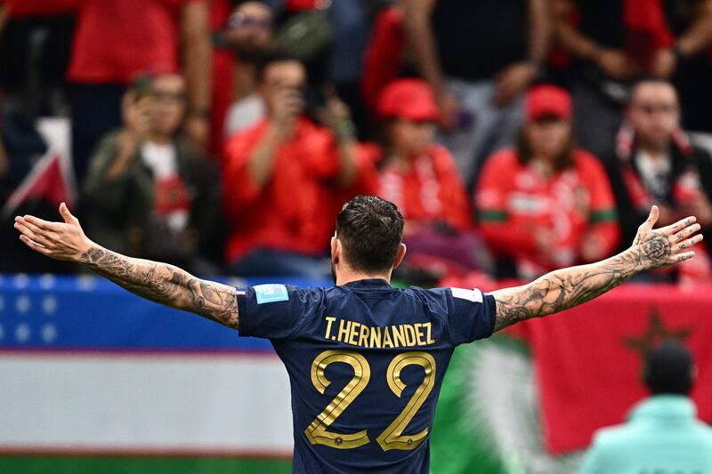 Theo Hernandez celebrates opening the scoring for France. AFP