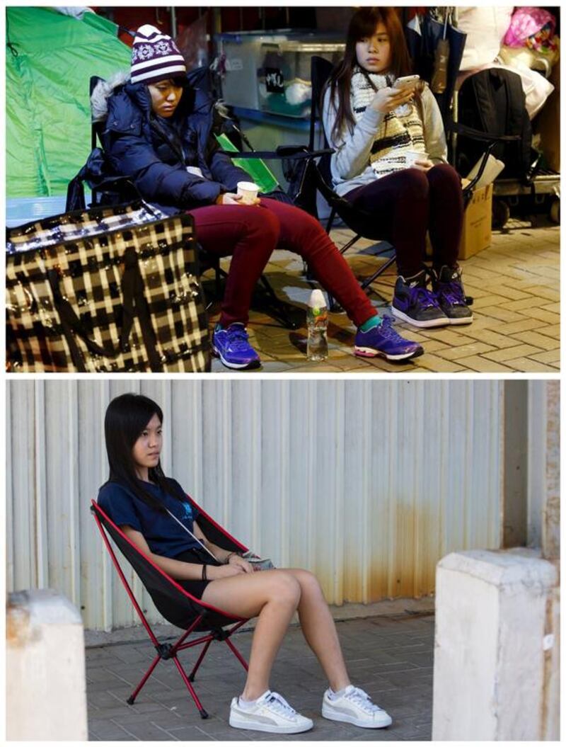 Top, student Prince Wong (left) on a hunger strike outside the government headquarters in Hong Kong on December 3, 2014, and bottom, posing for a photo in Hong Kong on September 24, 2015. Wong said: "The elderly often say that my generation will be the ones to live long enough to see a democratic Hong Kong. But I am not so naive to fully believe that it will happen in our time either." Reuters
