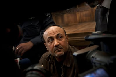 Jailed senior Fatah leader Marwan Barghouti during a court appearance in Jerusalem. AP 