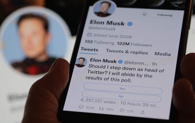 Elon Musk's Twitter page on December 18, where he is conducting a survey about his future as the head of the company. AFP