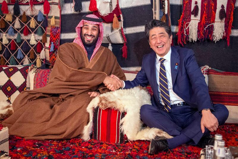 Japanese Prime Minister Shinzo Abe, right, meets with Saudi Arabia Crown Prince Mohammed bin Salman in Riyadh. EPA