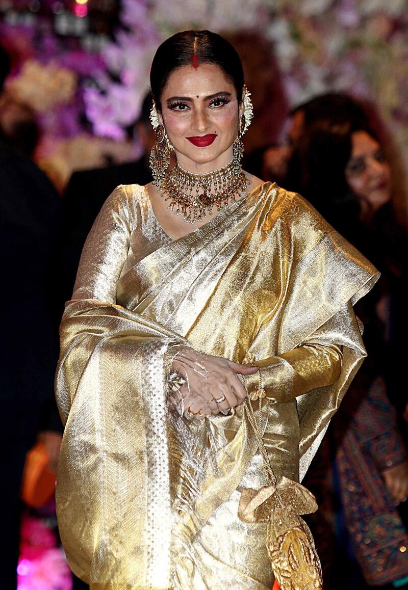 Indian Bollywood actress Rekha as she arrived on Saturday night. AFP