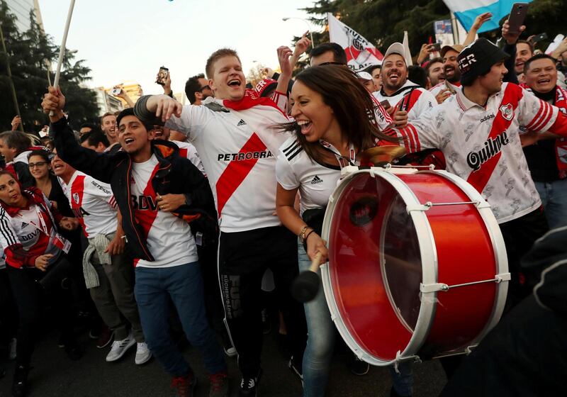 River Plate fans in high spirits outside the Madrid stadium before the match REUTERS/Susana Vera