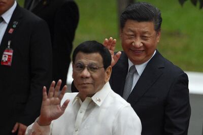 Rodrigo Duterte hosts Xi Jinping in Manila in 2018. Duterte has maintained close ties with Beijing in the years since. AFP