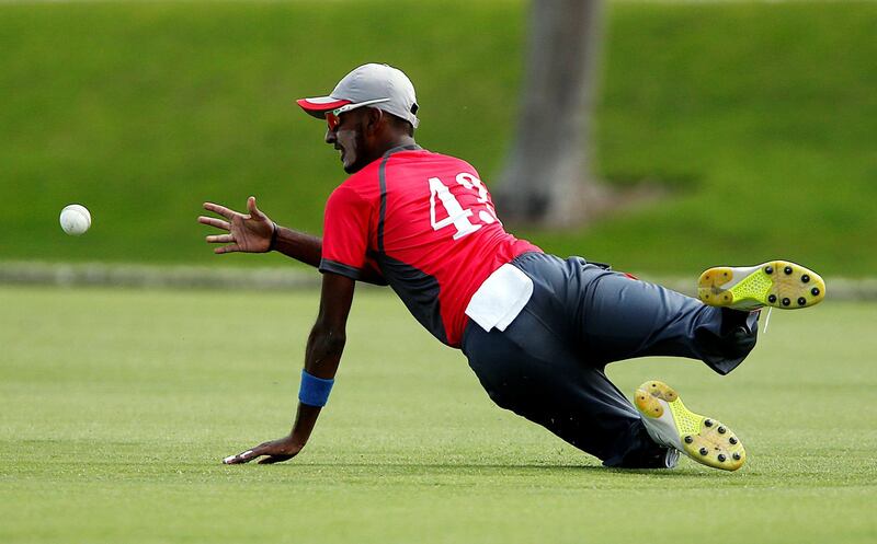 Dubai, March, 22, 2019: Karthik Meiyappan of ECB Blues in action against USA in Dubai. Satish Kumar/ For the National / Story by Paul Radley